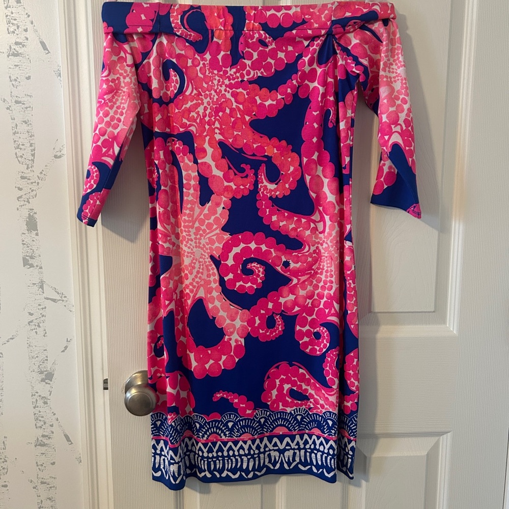 Lilly Pulitzer Pink Laurana dress starfish octopus off the shoulder XS NWT